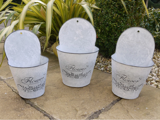 Set Of 3 Galvanised Rustic Wall Planters