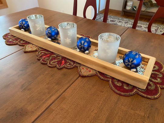 Maple Mantel Tray, Centerpiece Candle Seasonal Display Votive Tray - 4 Sizes Available With Optional Handles