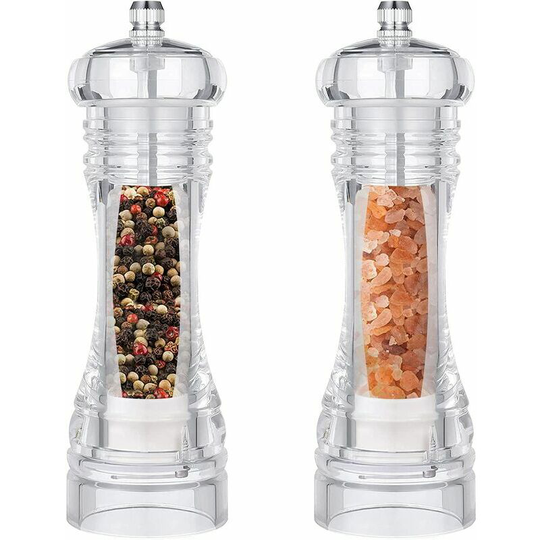 Naxunnn - Pepper and salt mill, set of 2 adjustable ceramic crusher, salt and pepper -transparent acryl picker for kitchen restaurant