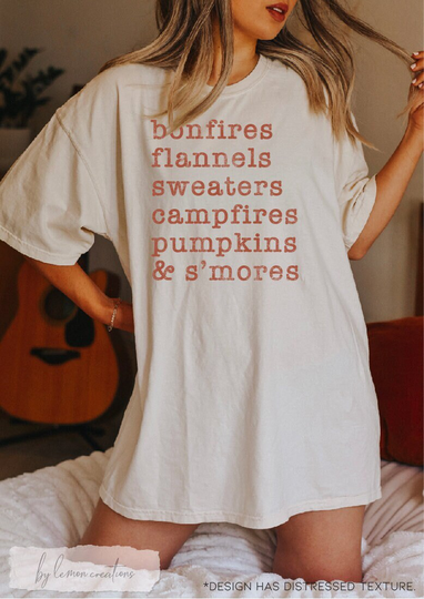 Bonfires & Pumpkins Comfort Colors Shirt, Campfire Crewneck, Fall Autumn Season
