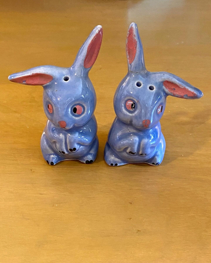 Small Vintage Blue Bunny Salt & Pepper Shakers