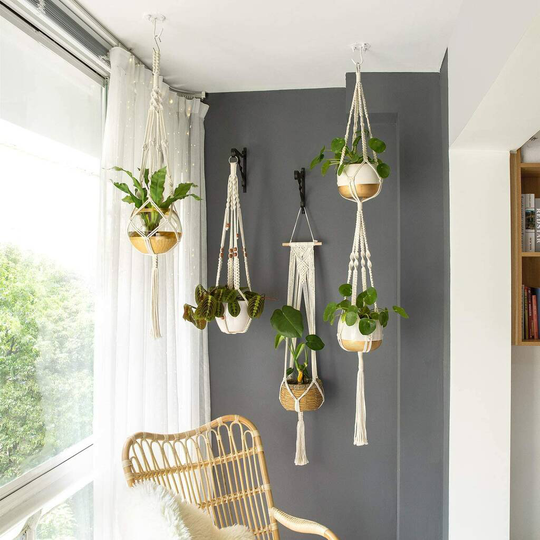 Pack Of Four Macrame Hanging Planters Indoor Outdoor
