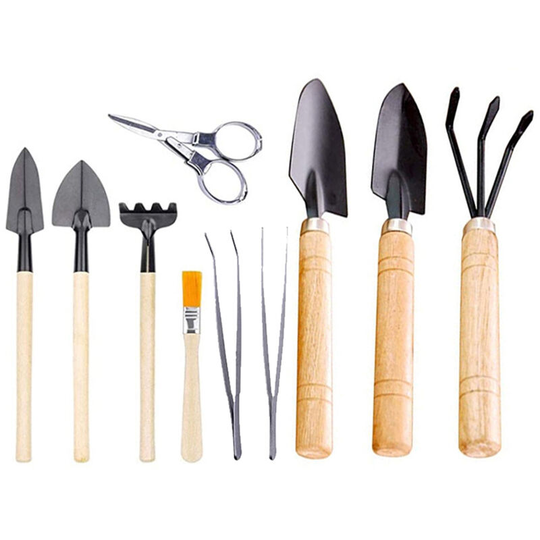 Lifcausal - 10PCS Garden Planting Tool Set Fold Scissors Rake Shovels Tweezer Bonsai Succulent Miniature Fairy Mini Garden Planting Gardening Hand