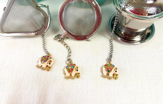 Tea Infuser With Cute Pink Enamel Elephant Pendant Charm, Tea Strainer Maker Ball Steeper, Unique Original Different Present Gift Honey