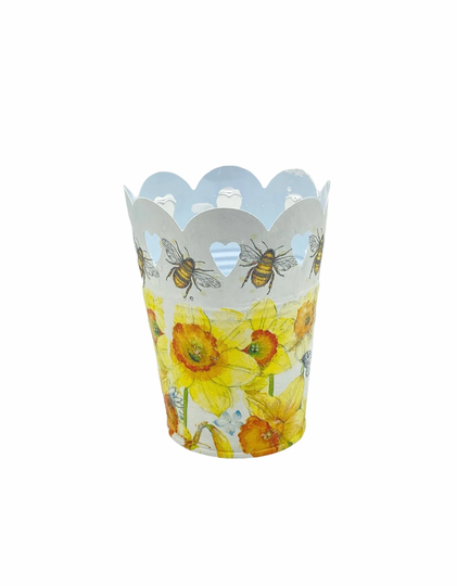 Daffodil & Bee Plant Pot, Metal Pot With & Design, Heart Cut Out Planter, Flower New Home Gift, Garden Planter
