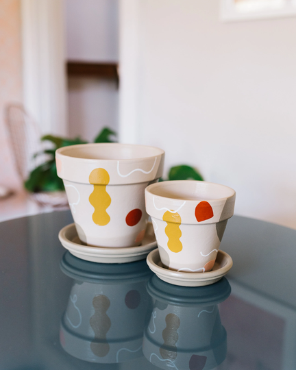 Earth // Hand-Painted Terracotta Pot with Saucer