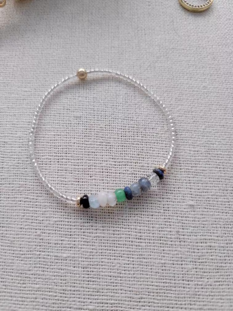 Multi Gem Seed Beed Bracelet // 14K Gold Filled Findings