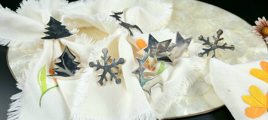 Vintage - Metal Christmas/ Festive Season Different Shaped Napkin Rings Set Of 8