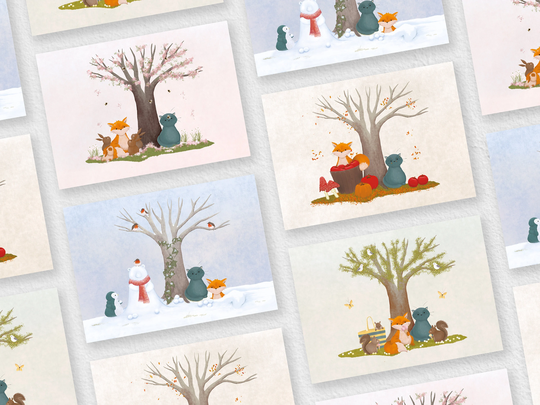 Animal Seasons Prints | Children's Nursery Wall Art 4 Designs