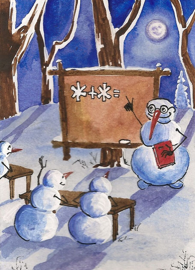 5x7 Snowman University Ryta Winter Christmas School Learning Holiday Interior Seasonal Home House Design Decoration Art Student Frosty Snow
