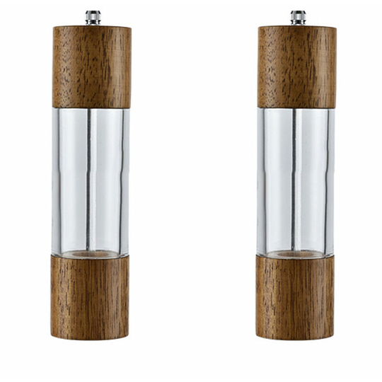Pepper and Salt Grinder Set, Premium Acrylic & Wooden Manual Salt and Pepper Mills, with Visible Window 8 inch two-piece boxed