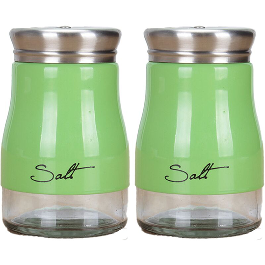 Stainless Steel Salt and Pepper Shakers with Glass Bottom, Modern Kitchen Accessories green