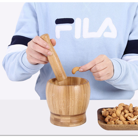 Sun Flowergb - Bamboo mortar and pestle, garlic press, ginger grinder, spice grinding set