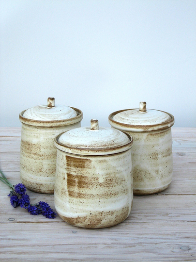 Pottery Sugar Pot With Lid, Ceramic Jar With Salt Cellar, Canister, Rustic Jar, White Lidded