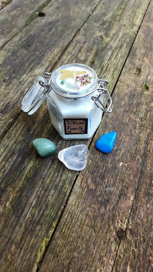 Herbal Healing Winter Faerie Crystal Candle Vanilla & Rose Herbs Crystals Gem Stones Lavender, Scented Yule Christmas Winter