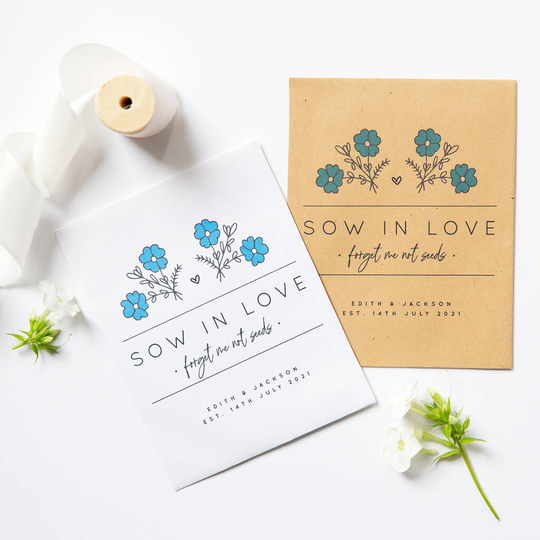 10 'Sow In Love' Forget Me Not Seed Packet Favours