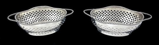 sterling Silver Edwardian Pair Of Bonbon Baskets/Table Salts