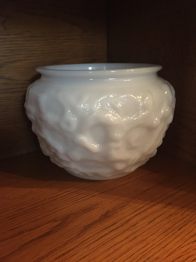 Vintage Milk Glass Planter Bowl E O Brody Crinkle Bubble Design