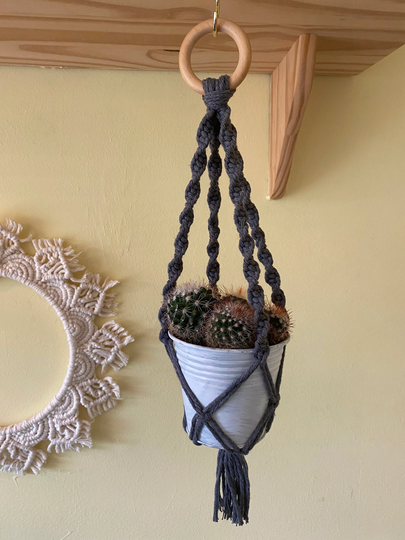 Dark Grey Mini Plant Hanger, Indoor Succulent Small Pot Holder, Boho Decor, Short Secret Santa Home Gifts