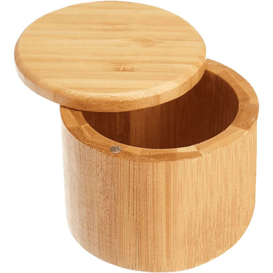 Totally Bamboo Salt Cellar Bamboo Storage Box with Magnetic Swivel Lid,Salt Engraved on Lid Spice jar