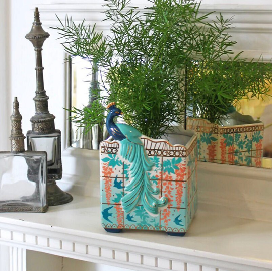 Luxe Peacock Planter, Sweet Planter Gift, Housewarming Gift , Gold Detailing
