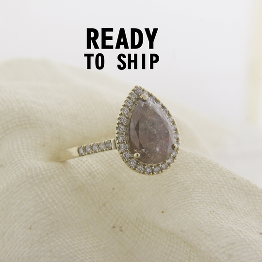 Pear Cut Salt & Pepper Diamond Ring, Wedding Anniversary Unique Engagement Halo Christmas Gifts For Her