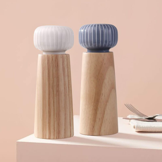 Wooden and Ceramic Salt and Pepper Grinder - Pepper Shaker Spice Grinder with Adjustable Grinder, 17.5cm