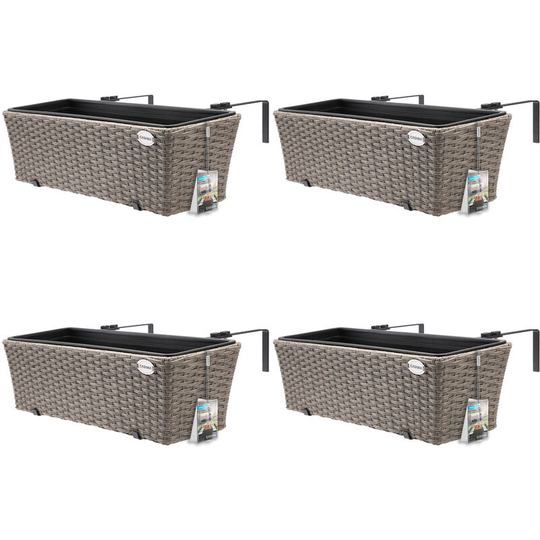 Set of 4 Flower Boxes Mountable Indoor Outdoor Railing Balcony Planter Box 11 Litres Black Brown Cream Grey Cream - Casaria