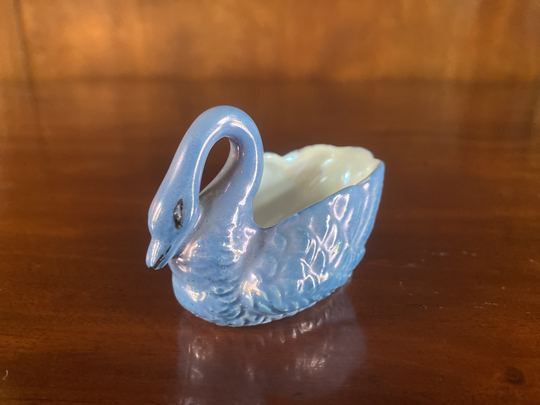 Vintage Blue Lustreware Swan Porcelain Open Salt