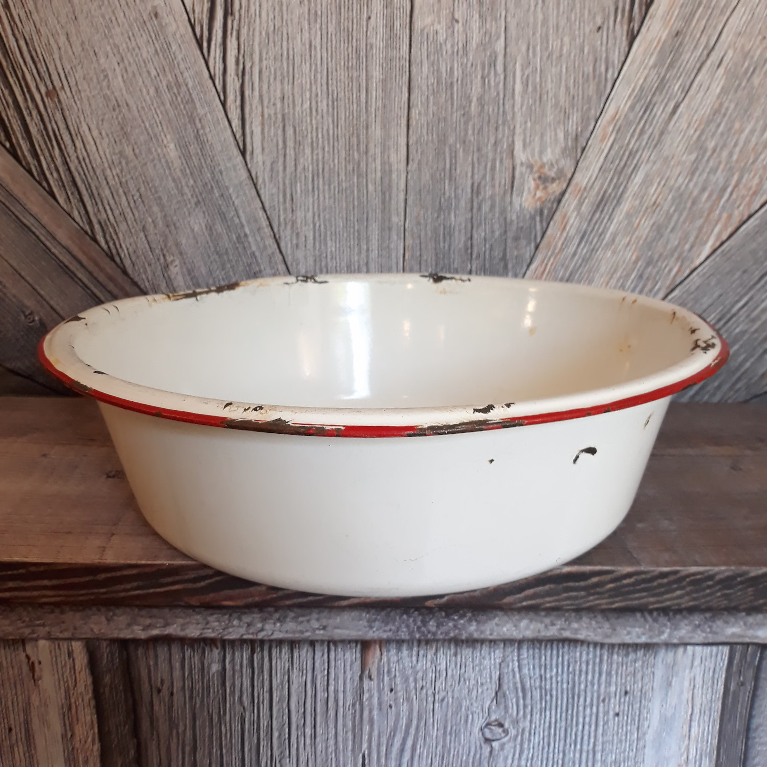 Vintage Enamel Bowl 16.5x4.5 Inch {Enamelware Basin} Pantry Storage Farmhouse Herbs, Succulent, Plants. Planter Garden Kitchen