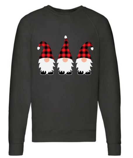 Ladies Gonk Gnome Black Sweatshirt Christmas Jumper Plaid Xmas Women's Gonk Seasonal Sweater Small-2Xl