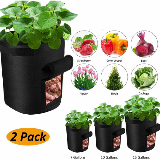 Soekavia - Planter bag, set of 2, with access flap and handles, for potatoes, flower pots, plant bags, planters, planters, planters, planters., Black