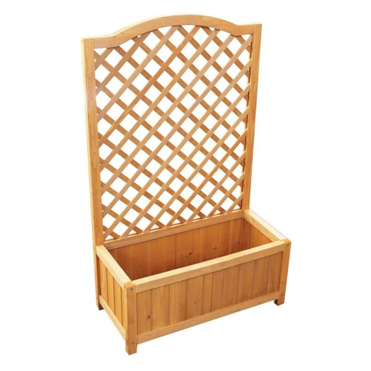 60cm x 26cm Stained Wooden Decorative Rectangular Garden Planter with 1m Trellis