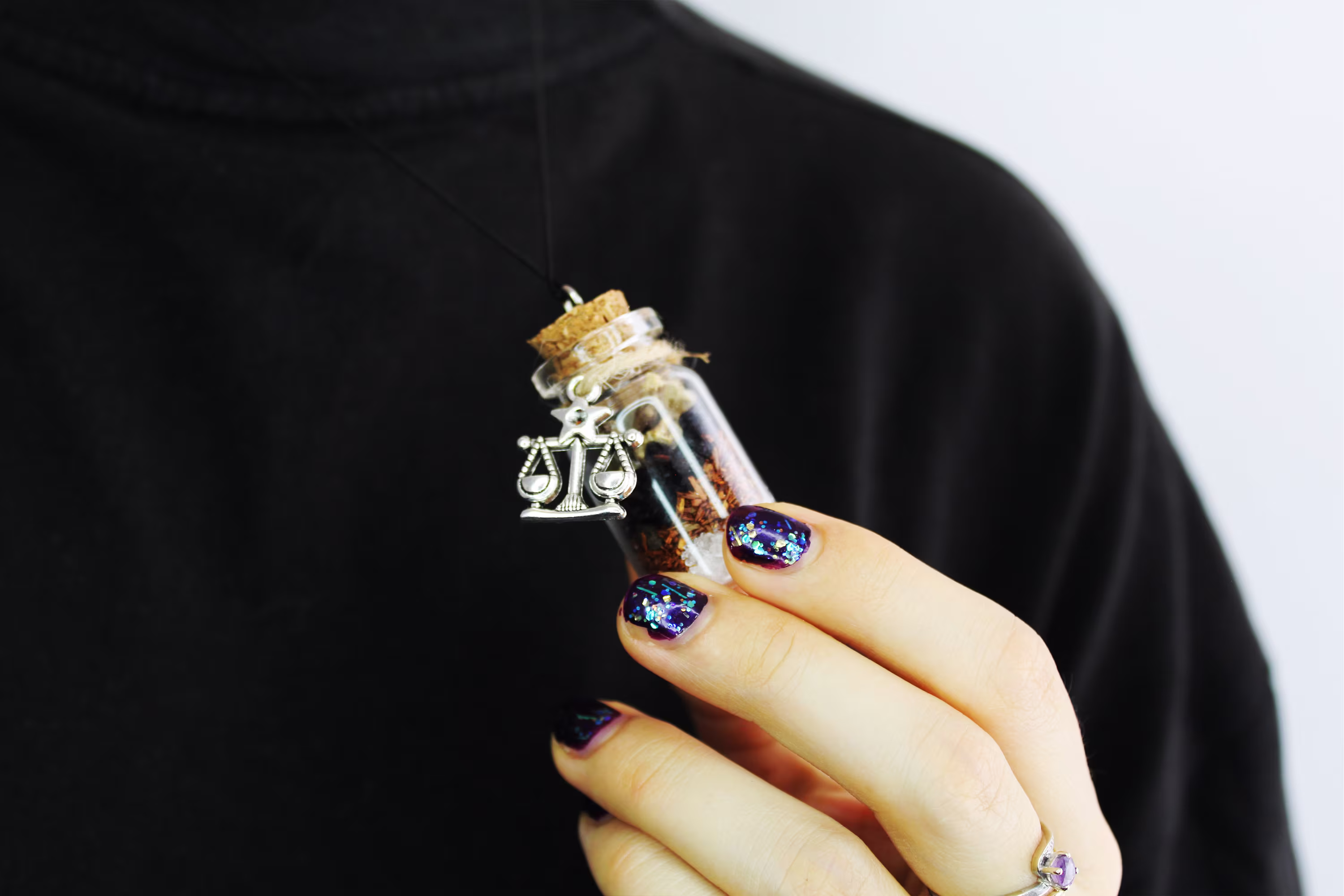 Libra Star Sign Spell Jar Necklace By Willow Malone | Witch Gift Fashion Zodiac | September 23 - October 22