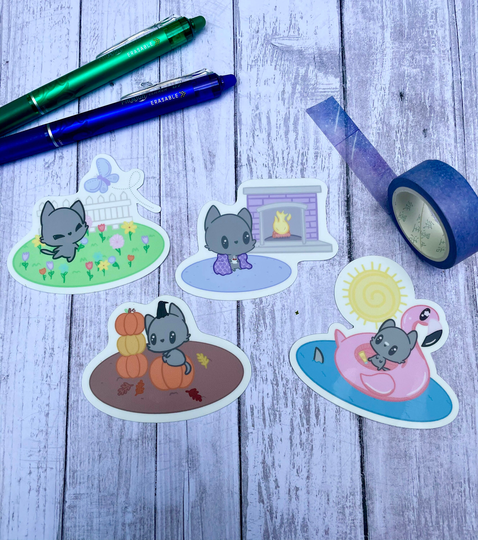 Seasonal Cat Stickers - Set Of 4