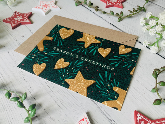 Gingerbread Cookies Postcard - Seasons Greetings Christmas Biscuits Cosy Festive Illustrated Card Xmas 2022