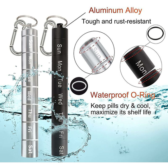 2 Pieces Sealed Leakproof 7 Days Aluminum Alloy Split Metal Medicine Box
