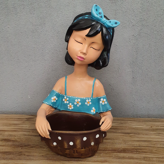 Decorative Women Flower Pot, Sculpture, Home Decoration, Hand Painted Pot, Cute Gift