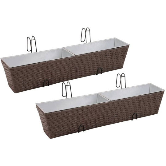 Balcony Trapezoid Rattan Planter Set 80 cm 2 pcs Brown