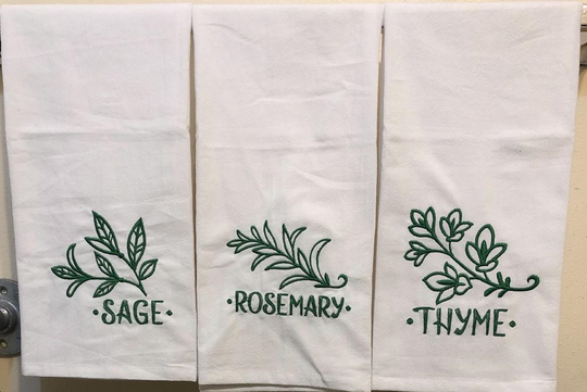 Embroidered Flour Sack Kitchen Towels With Sage, Rosemary, Thyme Herbs Renovation Redecorate