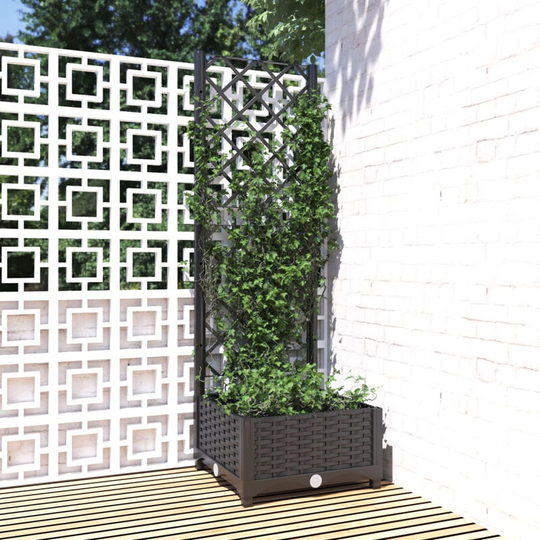 Asupermall - Garden Planter with Trellis Black 40x40x121.5 cm pp