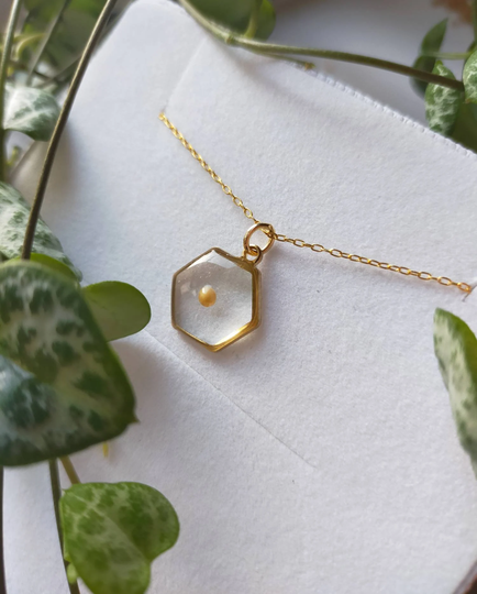 Real Mustard Seed Faith Hexagon Necklace On 14K Gold Filled Or Gold Plated Chain. For Faith, Christianity Personalised Jewellery