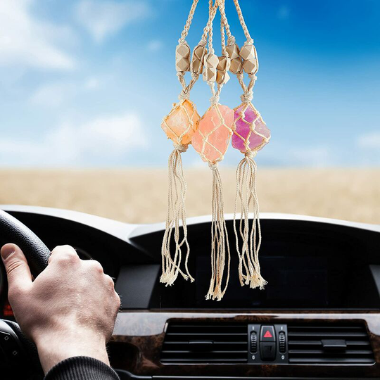Pack Crystal Car Hanging Charms, Handmade Himalayan Salt Car Pendants, Car Ornament, Car Decoration, Himalayan Salt Healing Crystals, Car Hanging
