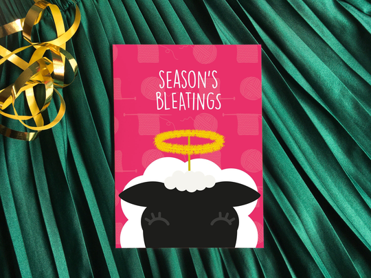 Season's Bleatings, Sheep Christmas Card, Funny Knitter Seasons Greetings, Animal Pun, Holiday Cards
