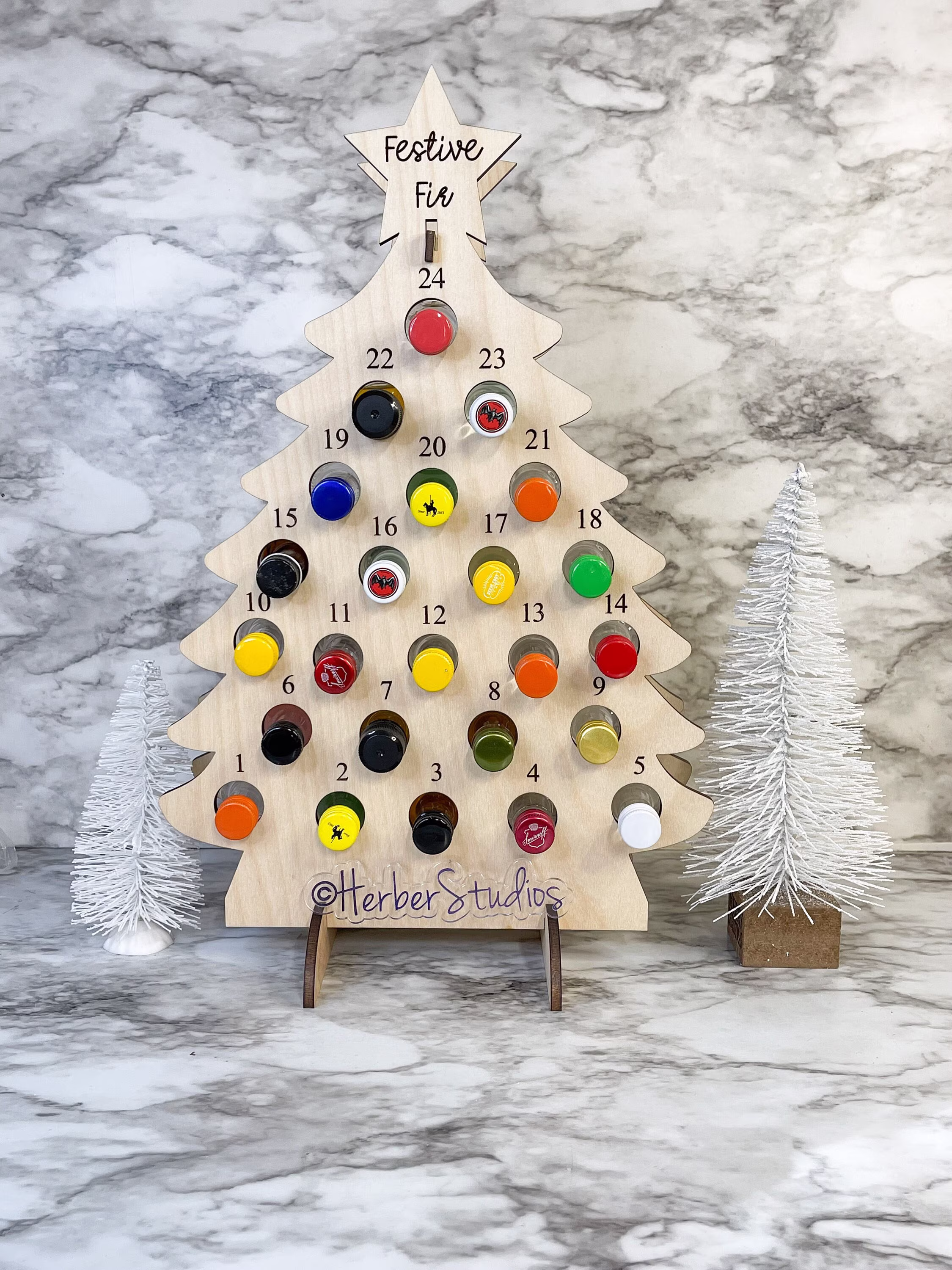 Adult Advent Calendar ~ Festive Fir Alcohol Liquor Christmas Shots Personalized Holiday Barware High Quality Wood