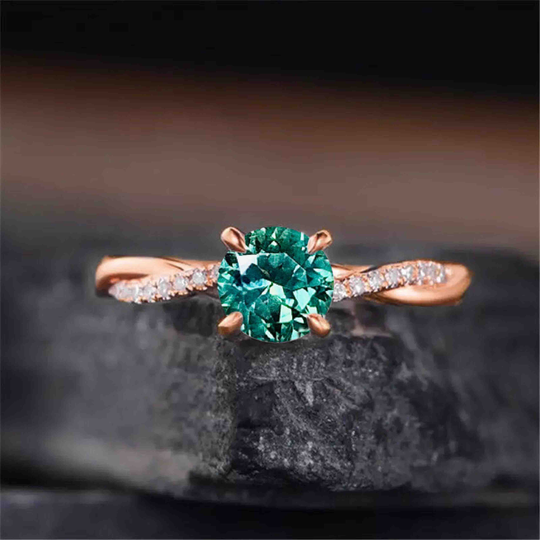 Salt & Pepper Diamond Wedding Engagement Ring | Channel Setting Bridal Round Cut Green Sapphire Rose Gold