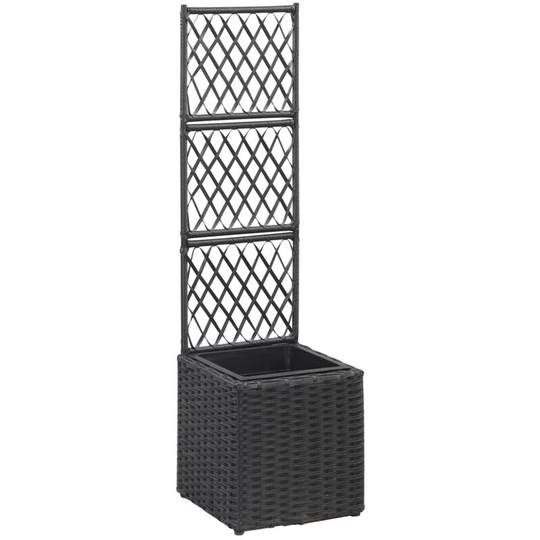 Asupermall - Trellis Raised Bed with 1 Pot 30x30x107 cm Poly Rattan Black