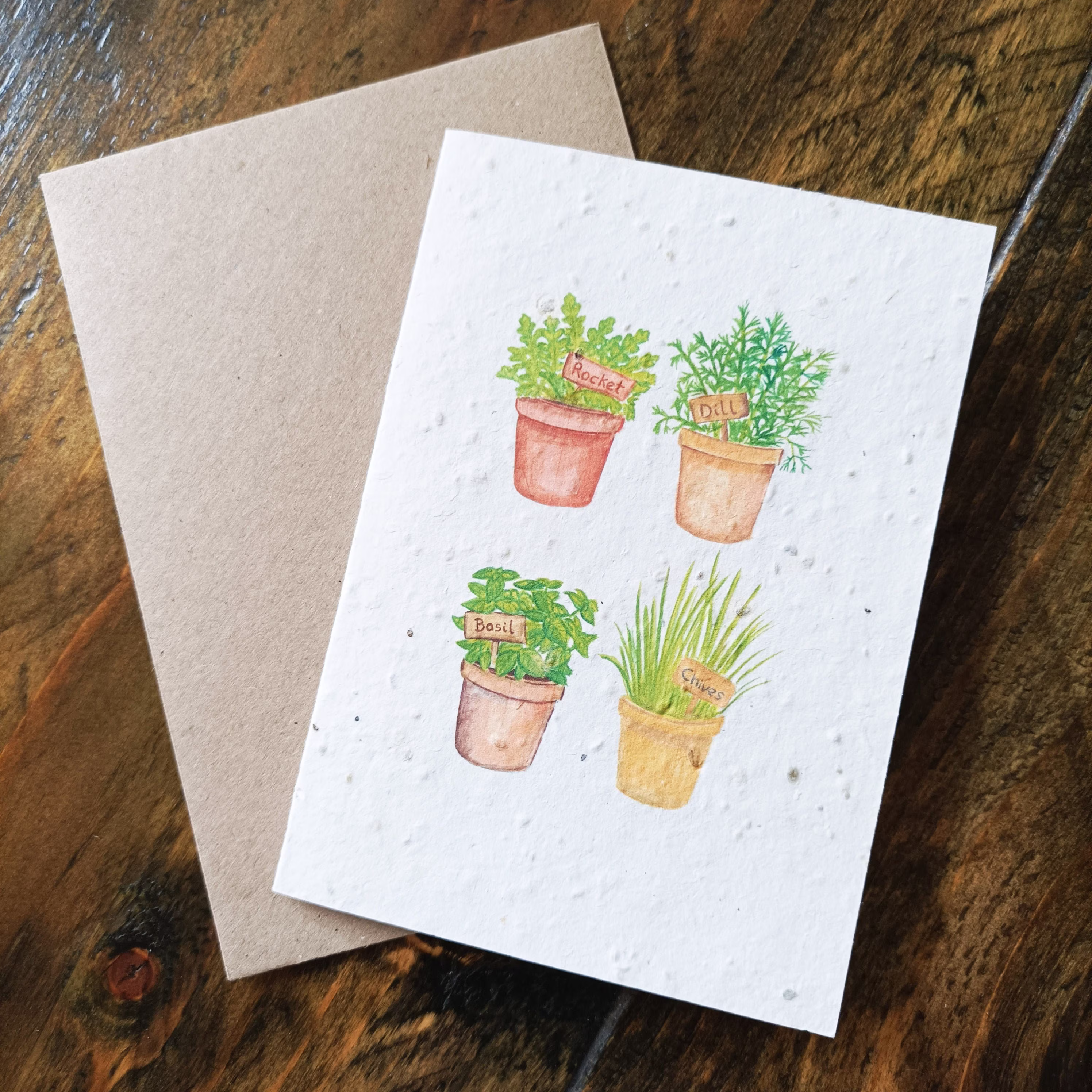 Herb Pots Multi Purpose Plantable Wildflower Seed Greeting Card, Gardener Gift, A6, Recycled, Compostable, Zero Waste. Vida Natural