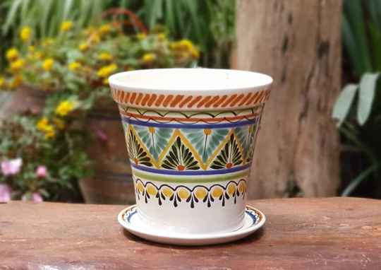Mexican Pot Floral Multicolors Talavera Mayolica For Garden Guanajuato Mexico