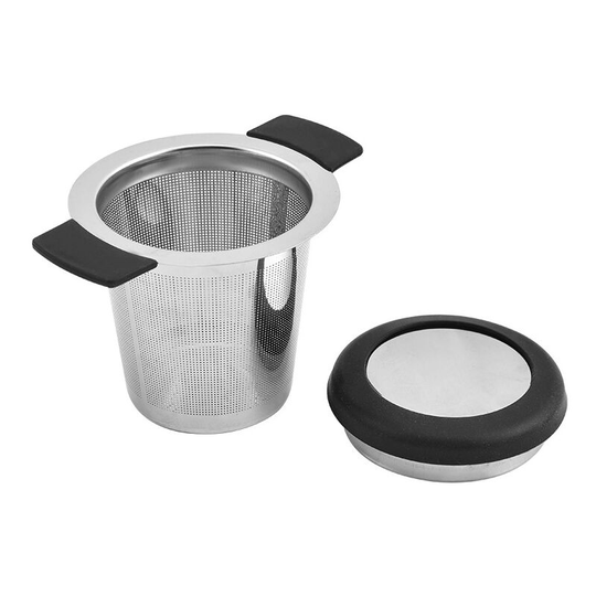 Osqi - Stainless Steel Tea Filter Tea Infuser Tea Strainer with Fine Hole Silicone Handle and Lid for Mug Cup Teapot or Herbs in Kitchen (Black)